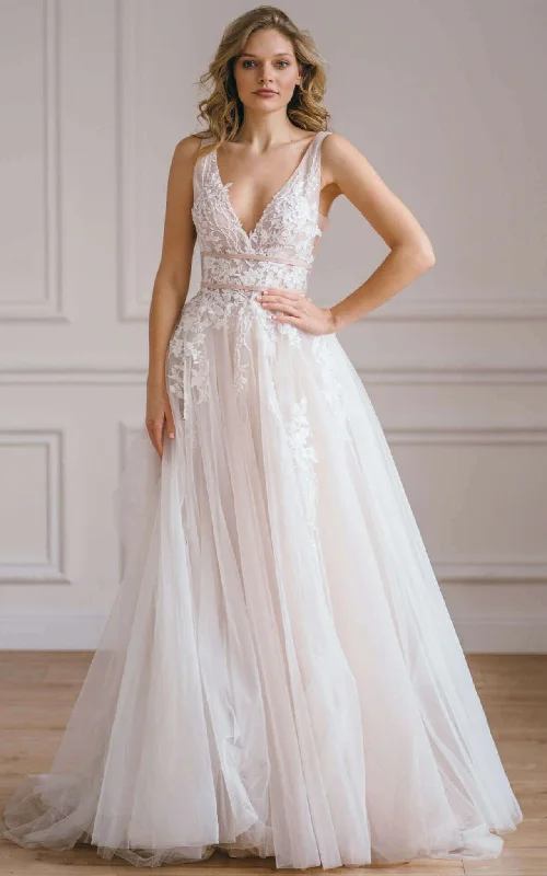 Sophisticated Maxi Dress Ethereal Floor-length Sleeveless Lace A Line Deep-V Back Wedding Dress with Appliques-716284 Sophisticated Maxi Dress Ethereal Floor-length Sleeveless Lace A Line Deep-V Back Wedding Dress with Appliques-716284