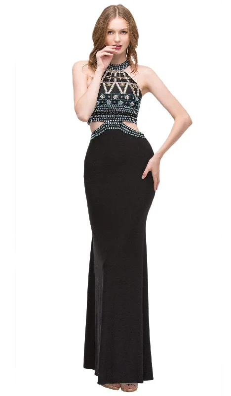 Open Back Dress Eureka Fashion - 4073 Sleeveless Beaded Halter Jersey Sheath Dress