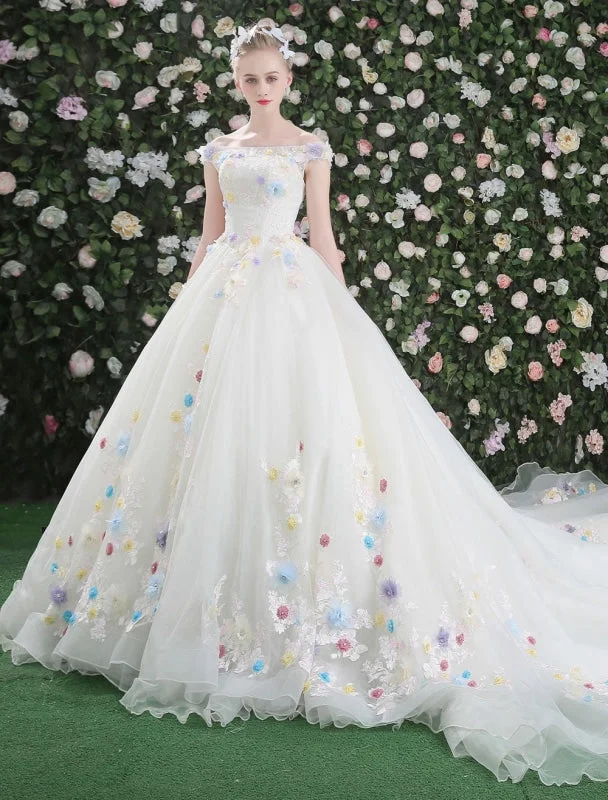 Fancy Embellished Dress Flowers Quinceanera Dresses White Luxury Off The Shoulder Rhinestones Beading Short Sleeve Women'S Pageant Dresses With Train Fancy Embellished Dress Flowers Quinceanera Dresses White Luxury Off The Shoulder Rhinestones Beading Short Sleeve Women'S Pageant Dresses With Train