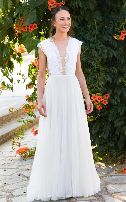 Royal Inspired Gown Greek A-Line Plunging Neckline Chiffon Lace Wedding Dress With Open Back And Pleats-716607 Royal Inspired Gown Greek A-Line Plunging Neckline Chiffon Lace Wedding Dress With Open Back And Pleats-716607