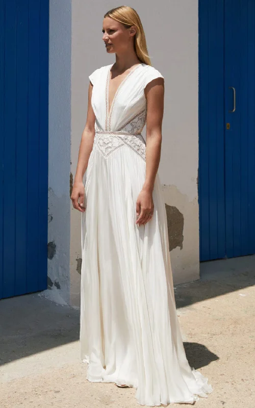 One-Shoulder Satin Dress Greek A-Line Plunging Neckline Chiffon Wedding Dress With Open Back And Appliques-716608 One-Shoulder Satin Dress Greek A-Line Plunging Neckline Chiffon Wedding Dress With Open Back And Appliques-716608