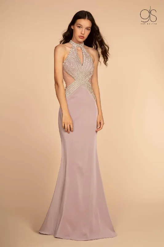 Unique Formal Dress Long Formal Halter Prom Dress Side Out