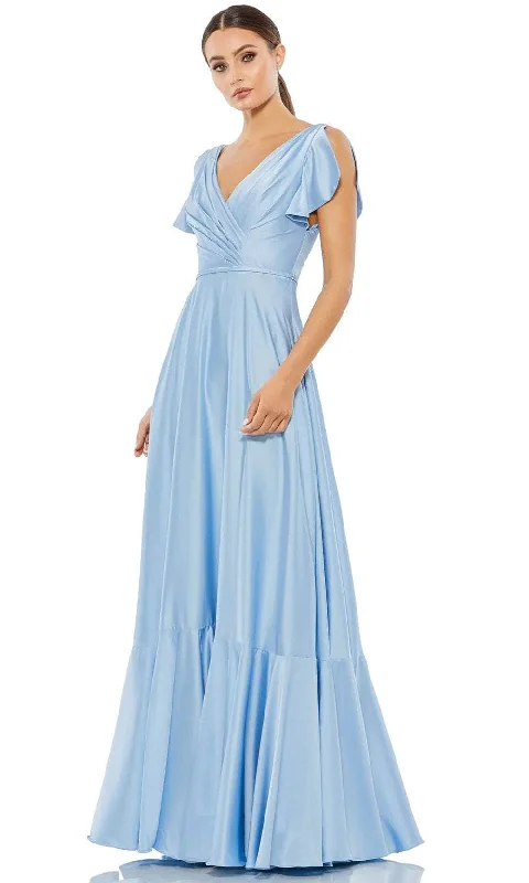 One-Shoulder Satin Dress Ieena Duggal 11256 - V-Neck Satin Long Dress