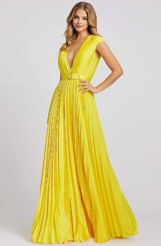 Brocade Formal Dress Ieena Duggal - 26285I Deep V Neck Pleated Flowy Junior Prom Gown