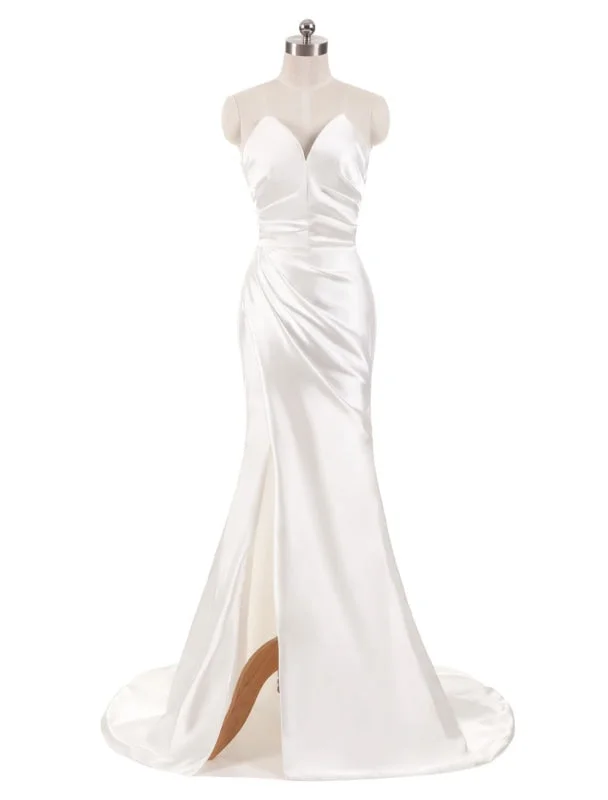 Statement Sleeve Dress Ivory Wedding Dresses Strapless Mermaid Evening Dresses V Neck Sleeveless Split Beach Bridal Gown With Court Train Statement Sleeve Dress Ivory Wedding Dresses Strapless Mermaid Evening Dresses V Neck Sleeveless Split Beach Bridal Gown With Court Train