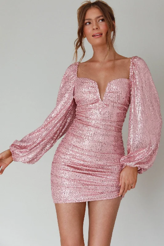 Floor-Length Satin Dress Jayde Balloon Sleeve Sequin Mini Dress Mauve