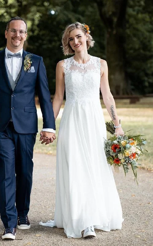 Cinderella Style Dress Jewel A-Line Chiffon Vintage Wedding Dress Sleeveless With Sweep Train-716593 Cinderella Style Dress Jewel A-Line Chiffon Vintage Wedding Dress Sleeveless With Sweep Train-716593
