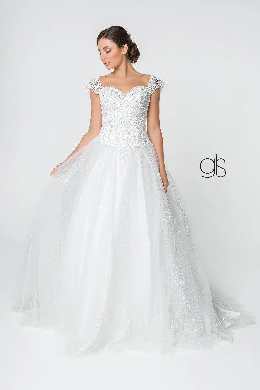 Stylish Taffeta Dress Jewel and Lace Embellished Glitter Mesh Long Wedding Gown