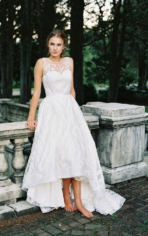 Side Slit Gown Jewel Sleeveless A-Line High-Low Dress With Appliques-712116