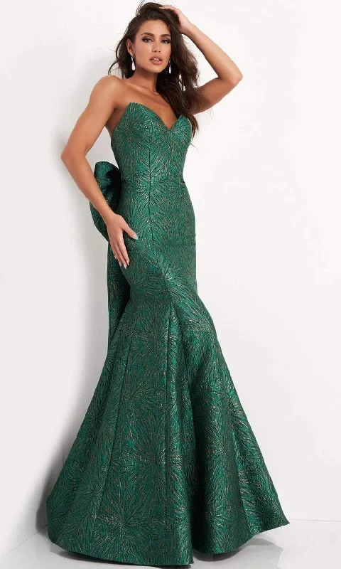 Sophisticated Gown Jovani - 04158 Strapless Bow Accent Open Back Jacquard Evening Dress
