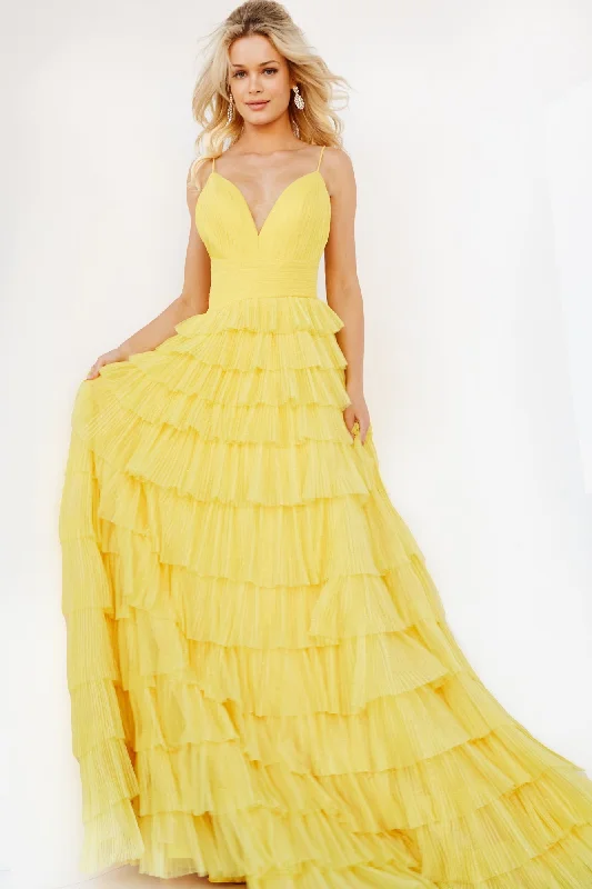 Sheer Panel Dress Jovani 08480 Pleated Tulle Tiered Floor Length A-line Layered Skirt With High Waist, Sleeveless Bodice Spaghetti Straps Prom Dress Formal Gown Sheer Panel Dress Jovani 08480 Pleated Tulle Tiered Floor Length A-line Layered Skirt With High Waist, Sleeveless Bodice Spaghetti Straps Prom Dress Formal Gown