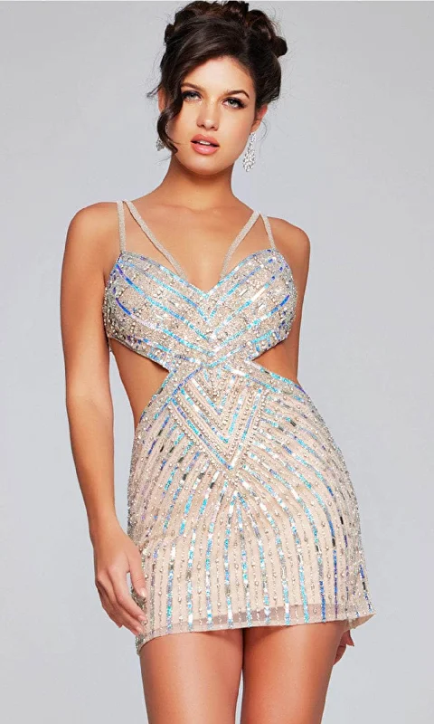Statement Sleeve Dress Jovani 400610 - Sequin Sleeveless Cocktail Dress