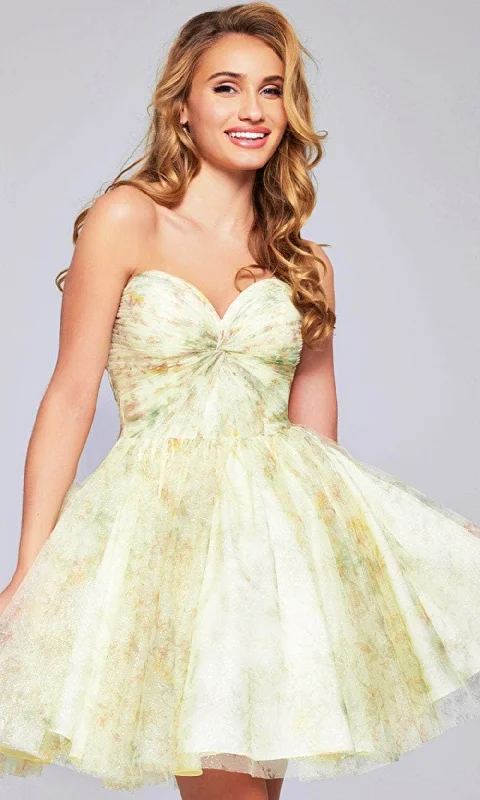 Tulle Skirt Dress Jovani 40374 - Floral Printed Sweetheart Neck Cocktail Dress