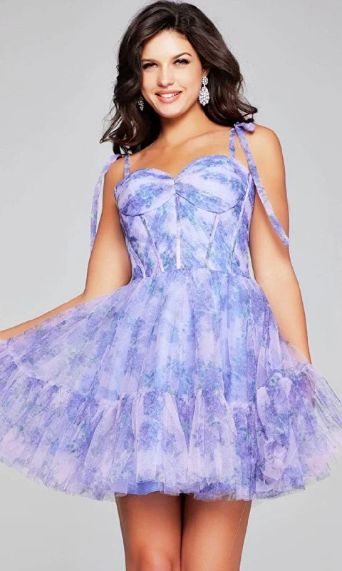 Sheer Panel Dress Jovani 40431 - Printed Sleeveless Cocktail Dress