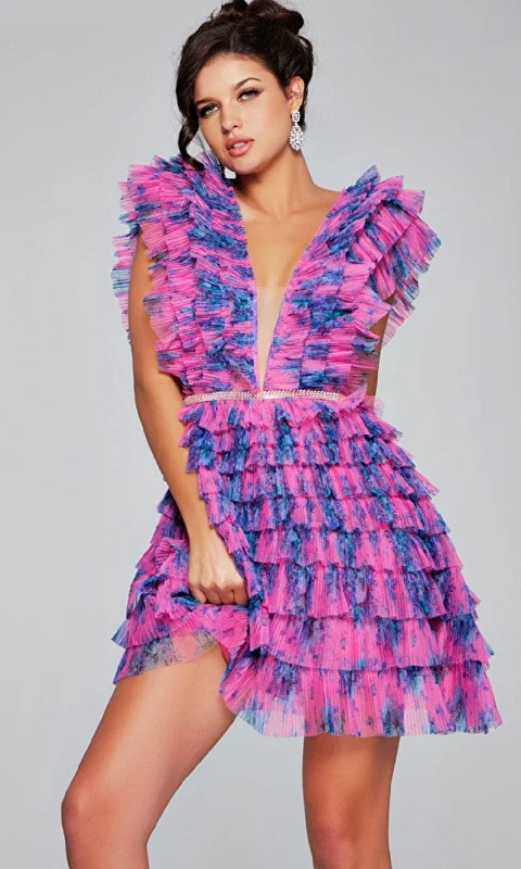 Lavish Evening Gown Jovani 50069 - Plunging Neckline Ruffled Cocktail Dress