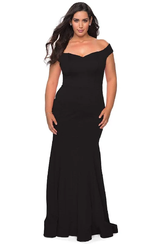 Floral Beaded Gown La Femme - 28963 Off-Shoulder Jersey Simple Prom Dress