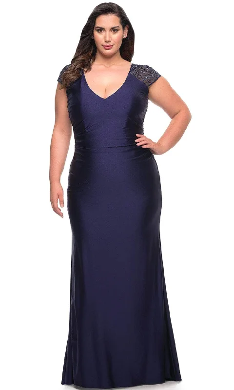 Unique Formal Dress La Femme 29481 - Rhinestone Sleeve Column Dress