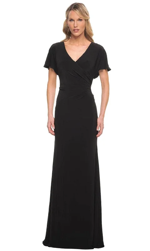 Sequin Maxi Dress La Femme - Flutter Sleeve Jersey Formal Dress 29997SC