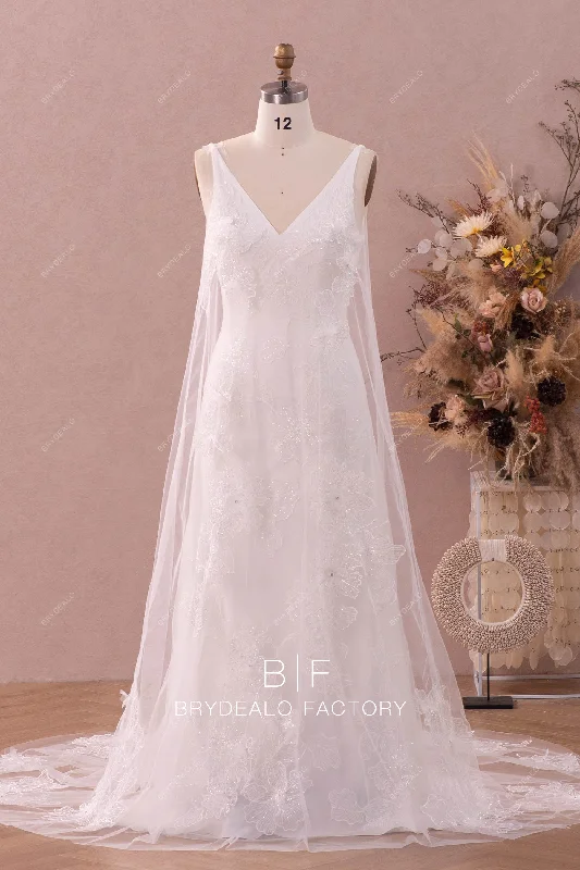 Glamorous Formal Dress Shimmery Lace Detachable Robe Mermaid Wedding Dress