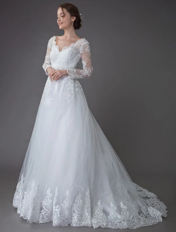Exquisite Couture Dress Lace Wedding Dresses Ball Gown V Neck Long Sleeve Backless Princess Bridal Dress Exclusive Exquisite Couture Dress Lace Wedding Dresses Ball Gown V Neck Long Sleeve Backless Princess Bridal Dress Exclusive
