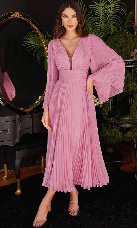 Wedding Reception Gown Ladivine CD242S - Bell Sleeve Pleated Formal Dress