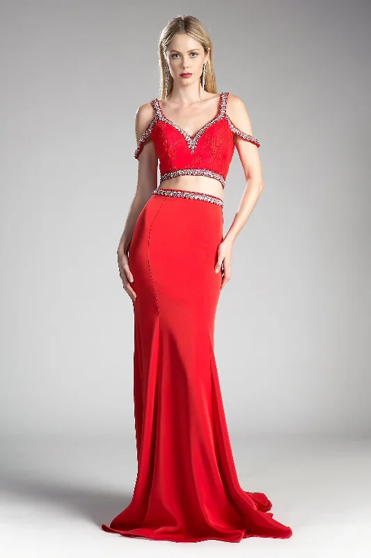 Fashionable Formal Dress Cinderella Divine CD13114A Long Beaded Off the Shoulder Two Piece Set Prom Dress Fashionable Formal Dress Cinderella Divine CD13114A Long Beaded Off the Shoulder Two Piece Set Prom Dress