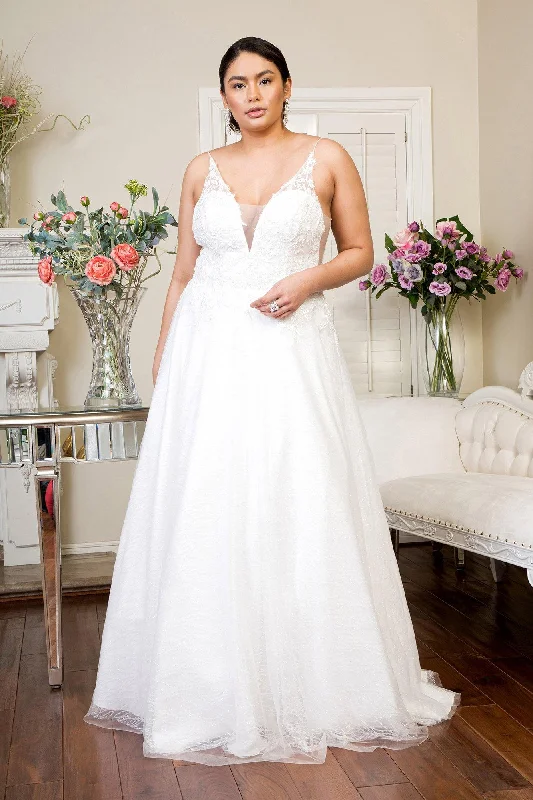 Ethereal Formal Gown Long Beads Embellished Glitter Mesh Wedding Gown