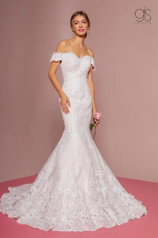 Elegant Ruffle Dress Long Off Shoulder Wedding Dress Bridal