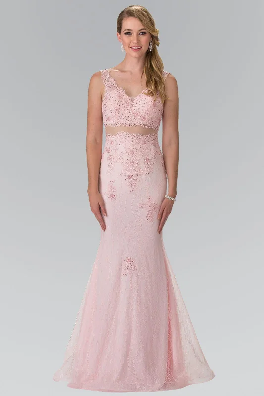 Asymmetrical Gown Long Formal Mock 2 Piece Blush Prom Dress