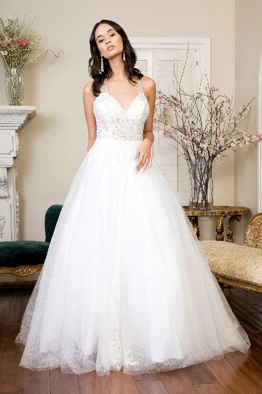 Halter Gown Long Halter Embroidered Glitter Mesh Wedding Gown