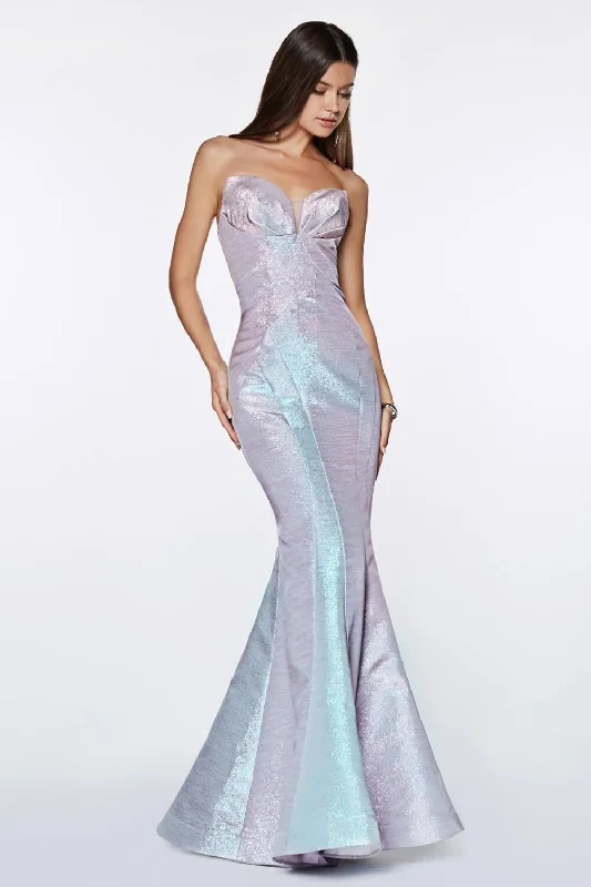 Garden Party Gown Cinderella Divine CR824 Strapless Long Metallic Mermaid Gown Prom Dress