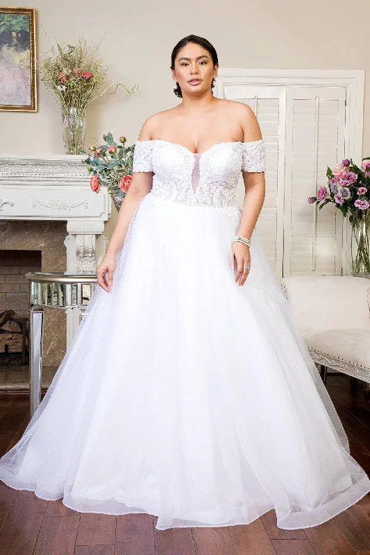 Rhinestone Embellished Dress Long Off Shoulder Glitter Mesh Wedding Gown