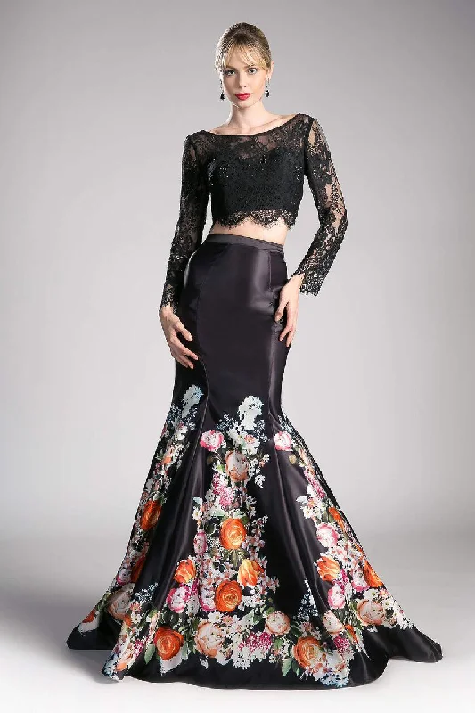Empire Waist Gown Cinderella Divine KC1800 Long Sleeve Two Piece Floral Mermaid Prom Gown Empire Waist Gown Cinderella Divine KC1800 Long Sleeve Two Piece Floral Mermaid Prom Gown