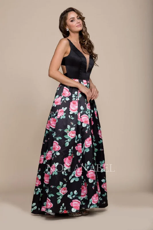 Elegant Organza Dress Long Floral Print Skirt Prom Dress Evening Gown