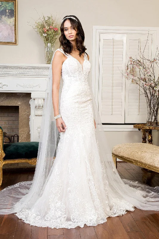 Dreamy Wedding Gown Long Sleeveless V Neck Mermaid Mesh Wedding Gown