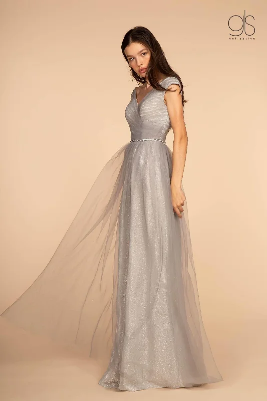 Draped Satin Gown Long  Sleeveless Ball Gown Prom Formal Dress