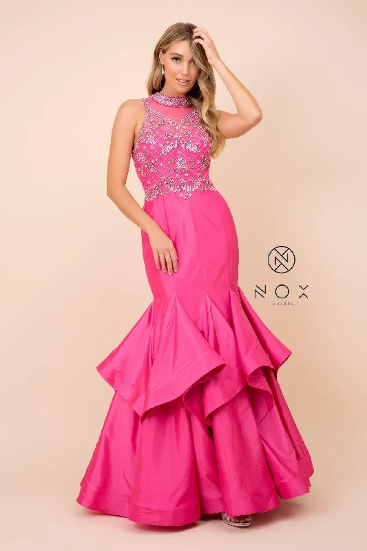 Unique Formal Dress Long Jeweled Bodice Tiered Mermaid Dress