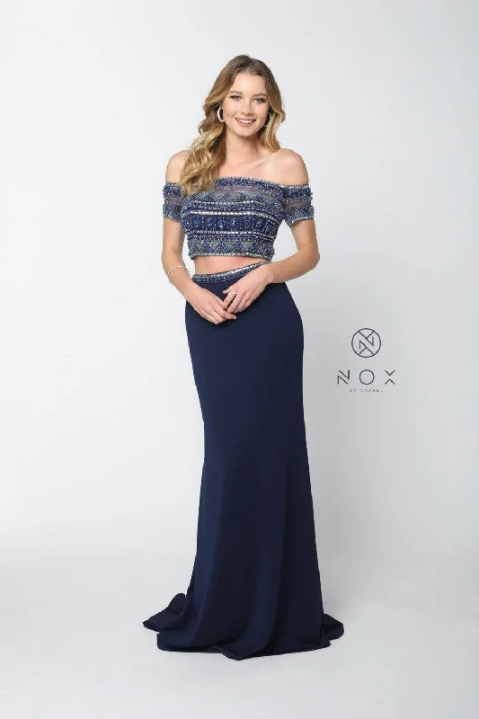 Elegant Ruffle Dress Long Two Piece Off The Shoulder Beaded Prom Dress