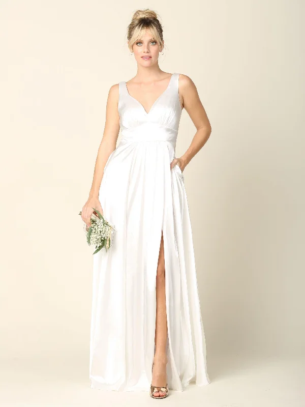 Rhinestone Embellished Dress Long Wedding Dress Sleeveless Satin Bridal Gown