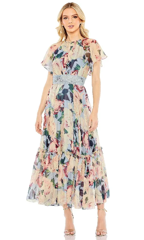 Satin Draped Gown Mac Duggal 11400 - Floral Printed A-line Dress