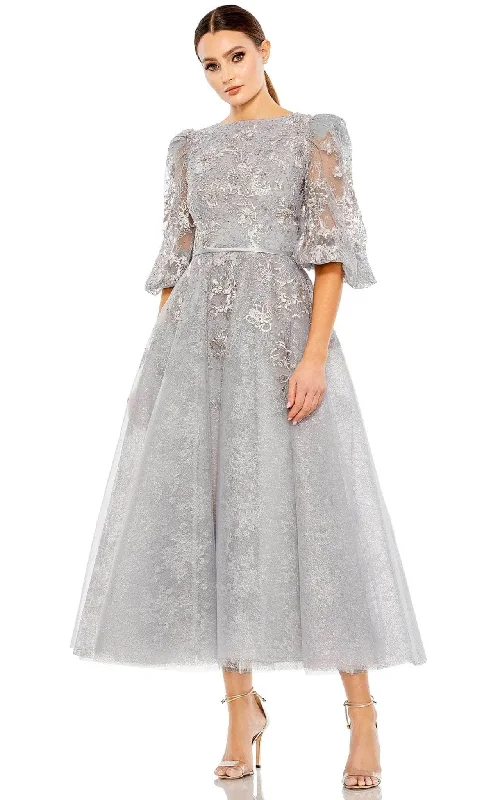 Statement Chiffon Dress Mac Duggal 20418 - Puff Elbow-Length Sleeves A-line Tea-Length Dress