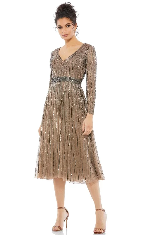 Fitted Formal Dress Mac Duggal 5528 - Tea Length Sequin Cocktail Dress