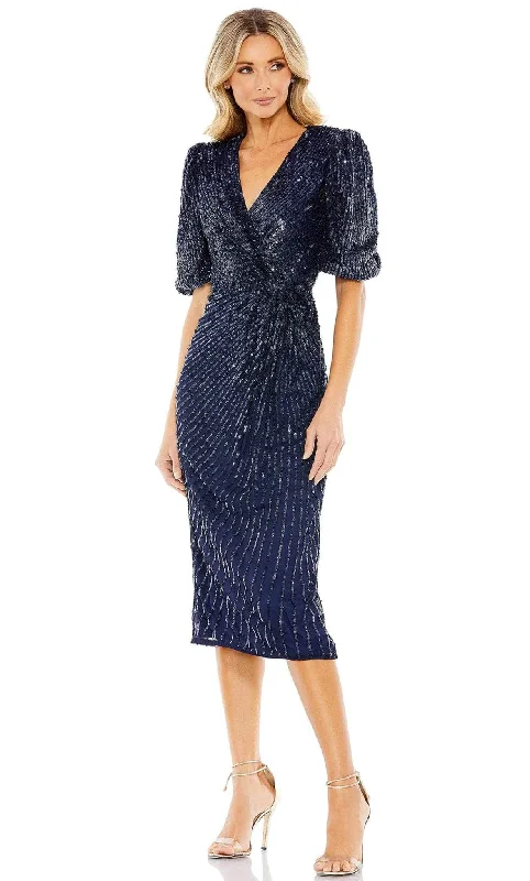 Luxury Satin Gown Mac Duggal 5578 - Puff Sleeve Sequin Cocktail Dress