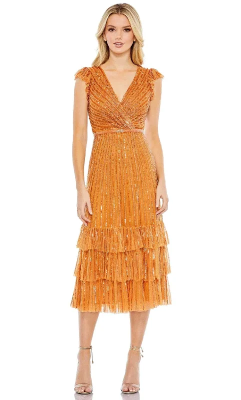 Perfect Prom Dress Mac Duggal 5585 - V-Neck Ruffled Cap Sleeve Knee-length Dress