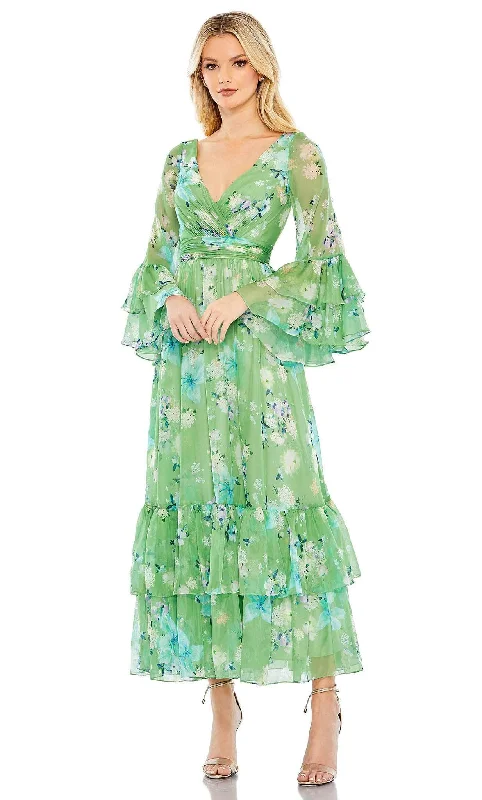 Royal Blue Dress Mac Duggal 68257 - Tea Length Flounce Floral Dress