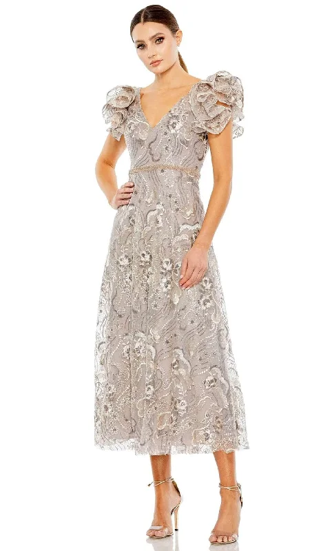 Regal Velvet Gown Mac Duggal 68262 - Embroidered Lace A-line Midi Dress