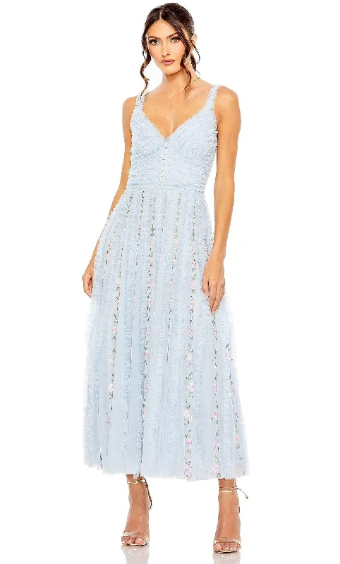 Fancy Beaded Gown Mac Duggal 8027 - V-Neck Ruffle Embroidered Midi Dress