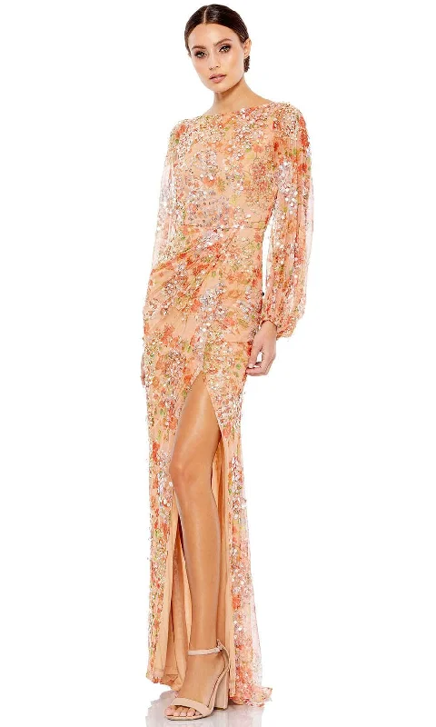Statement Chiffon Dress Mac Duggal 93547 - Long Sleeve Bateau Neck Long Dress