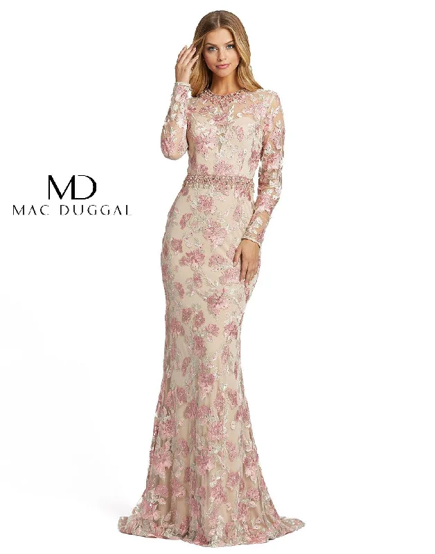 Elegant Beaded Dress Mac Duggal Fitted Long Sleeve Evening Formal Dress