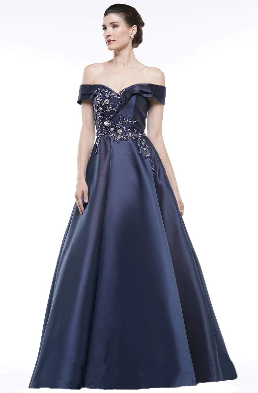 Party Ready Dress Marsoni by Colors - MV1008 Floral Beaded Surplice Off Shoulder Gown